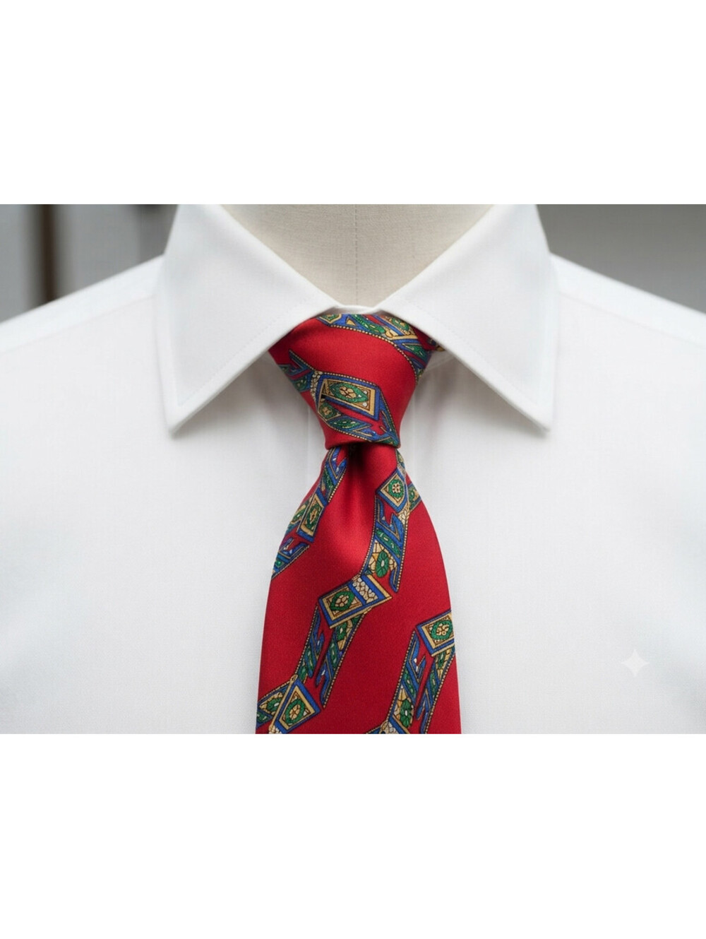 Longchamp Paris Silk Tie Red Blue Geometric Pattern Designer Neckwear Italy